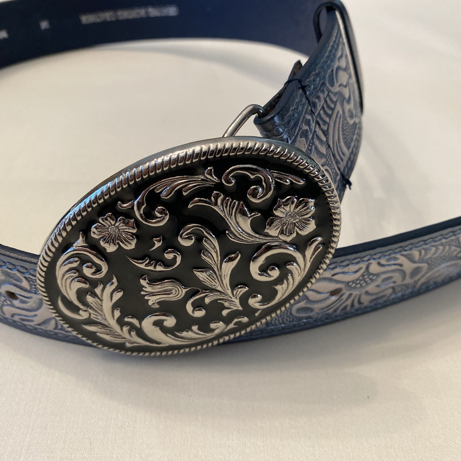 Western Cowgirl Flower Pattern Metal Belt Buckle With Silver/blue Flower M Belt