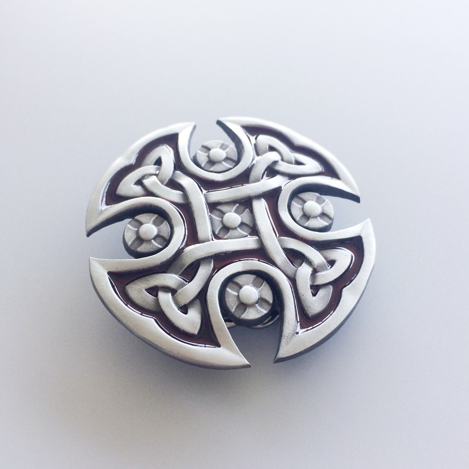 Antique Silver Red Enamel Celtic Knot Cross Vintage Belt Buckle