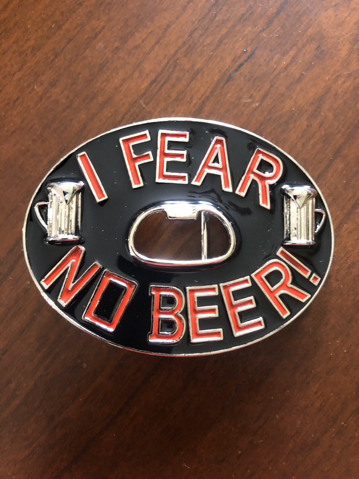 I Fear No Beer Funny Alcohol Joke With Bottle Opener Unisex Men’s Belt Buckle