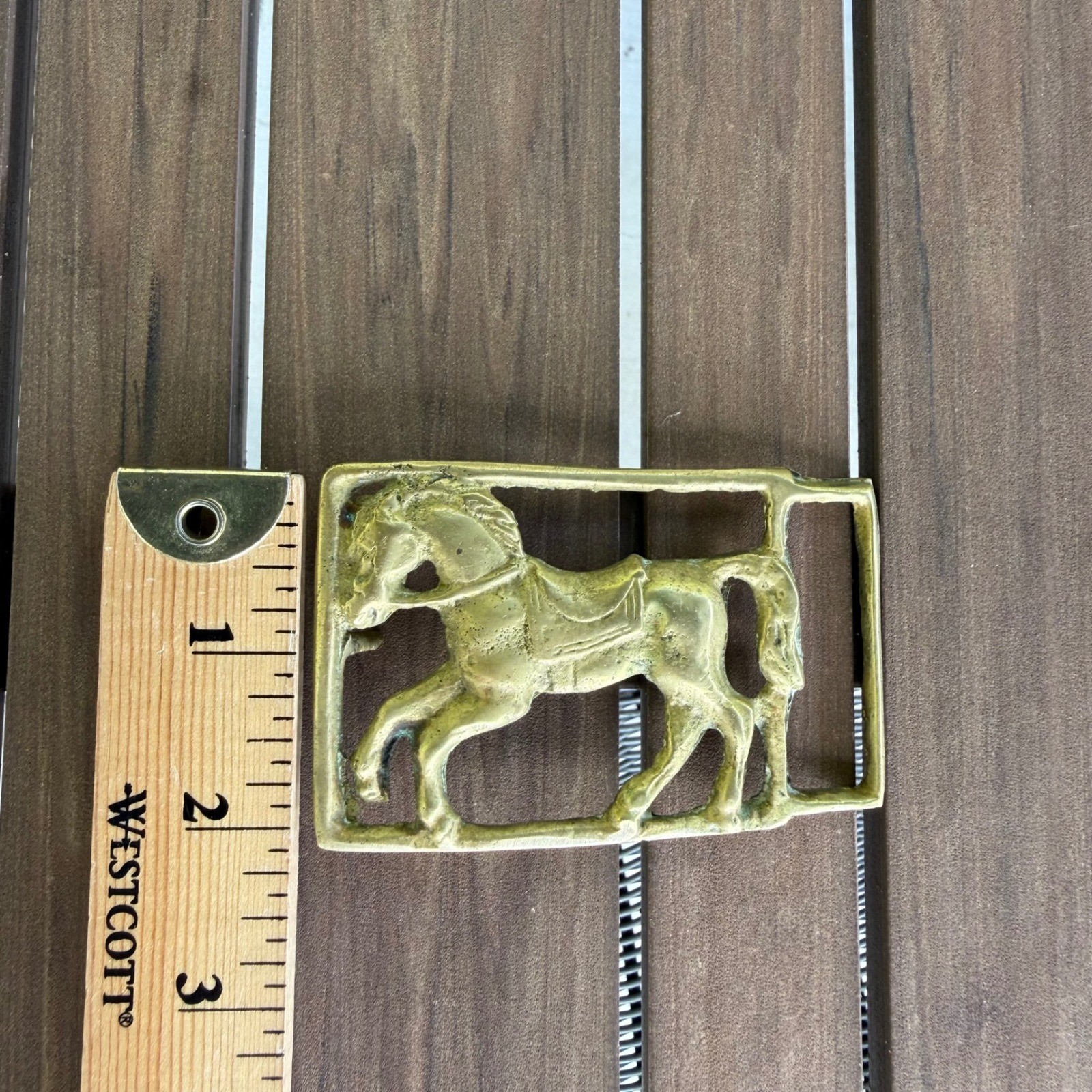 Vintage Solid Brass Horse Belt Buckle Western Equestrian Cutout Rectangular