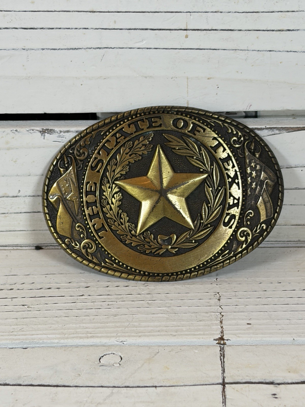 VTG Tony Lama Texas State Series Belt Buckle Solid Brass Lone Star State SEAL