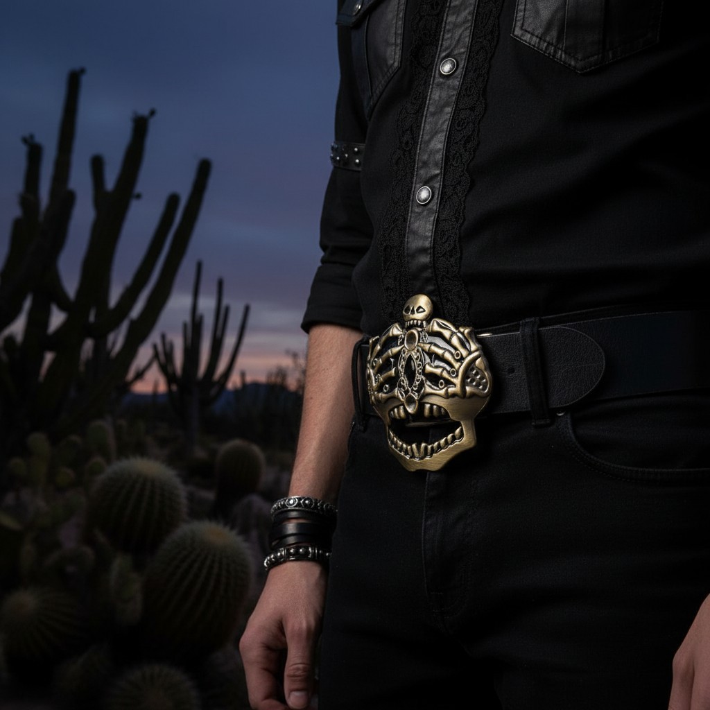 Men Women Dark Gold Belt Buckle Skull Skeleton Bones Pirate King Crown Halloween