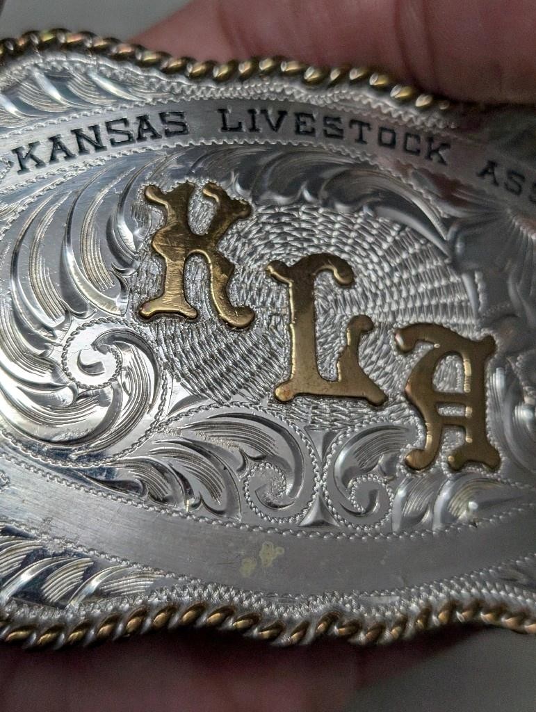 vintage STERLING SILVER belt buckle WESTERN trophy KLA kansas livestsock RODEO