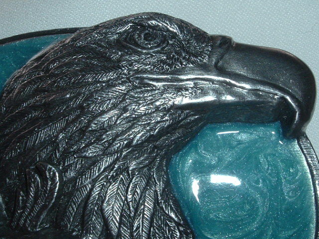 VINTAGE SISKIYOU BUCKLE CO. AMERICAN BALD EAGLE PEWTER ENAMEL BELT BUCKLE