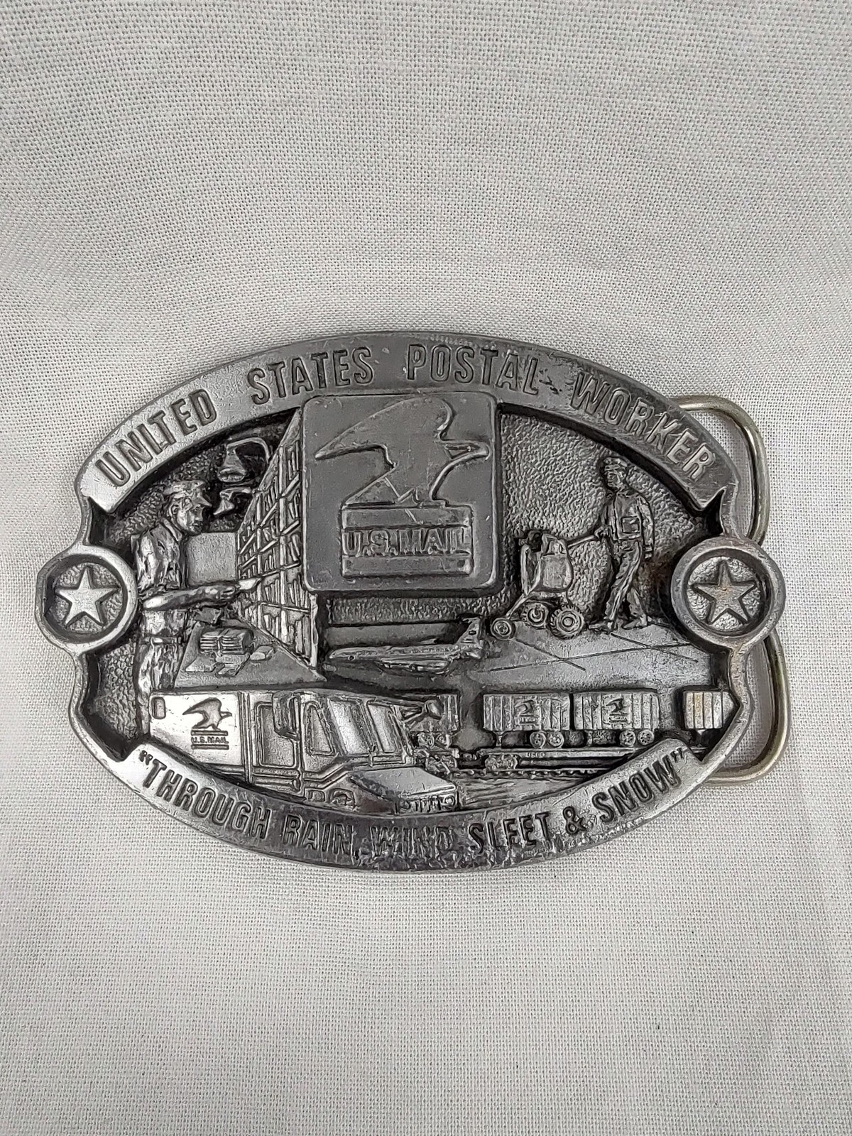 Vintage CJ Inc Belt Buckle Mens One Size Silver USPS Postal Worker Western 1988
