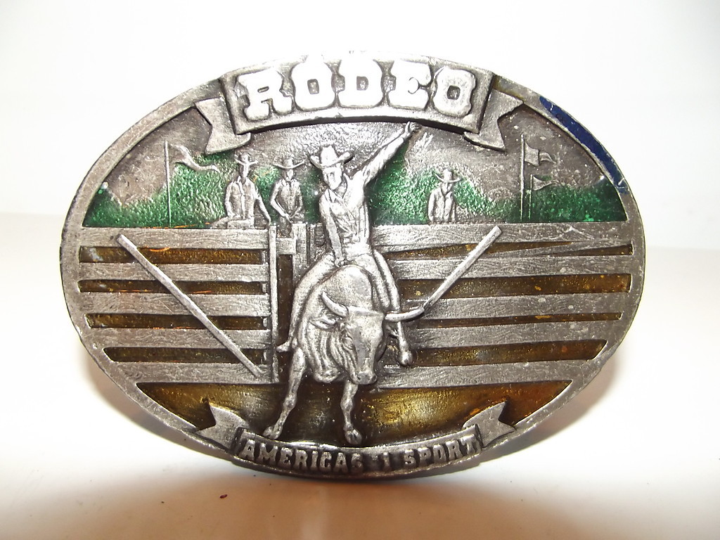 Vintage 1970s Arroyo Grande Belt Buckle Pewter Rodeo Americas 1 Sport