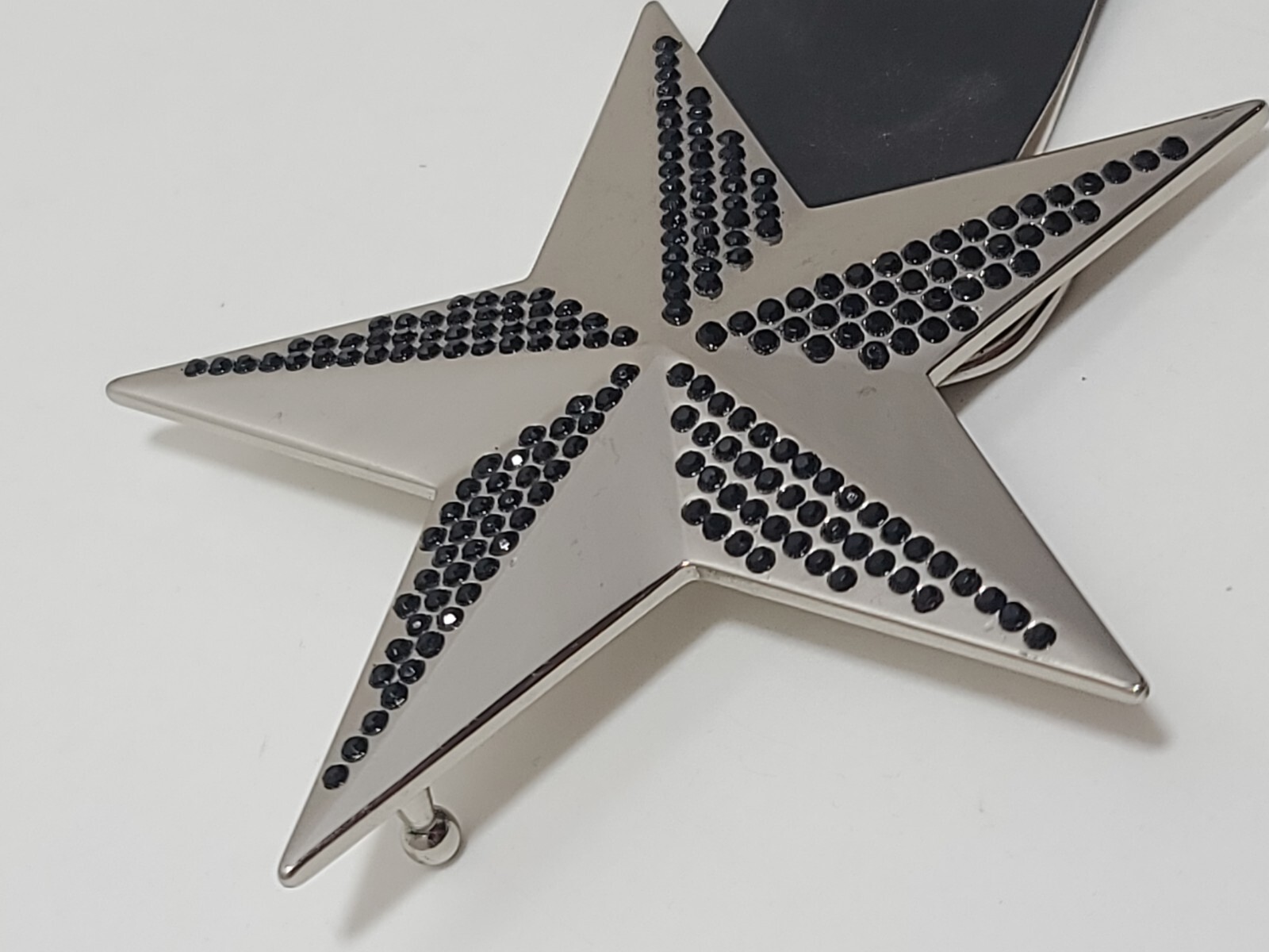 Silver With Black Sparkling Stones. Star Metal Fashion Belt Buckle