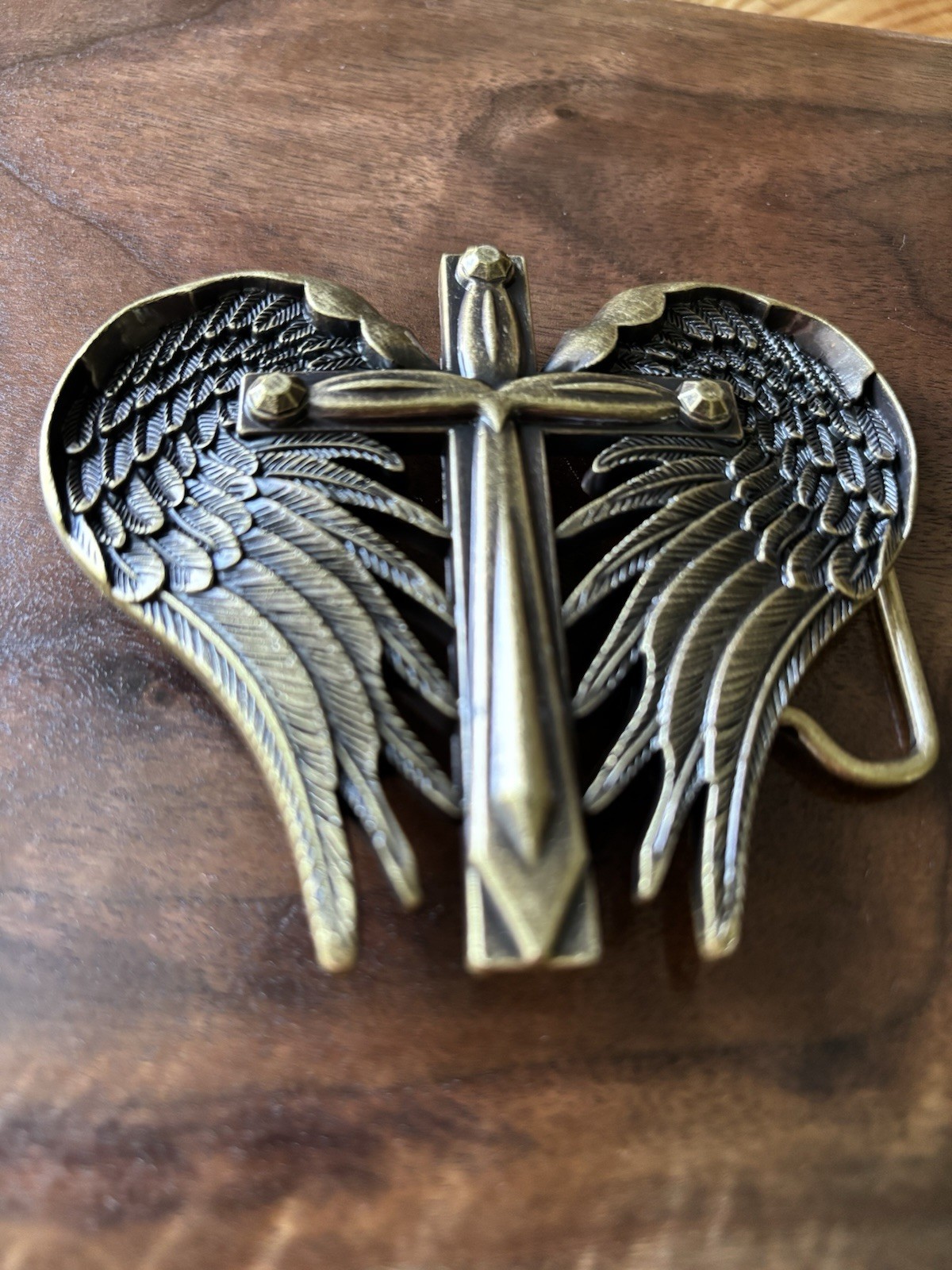 Western heart and Winged Cross Belt Buckle 3D