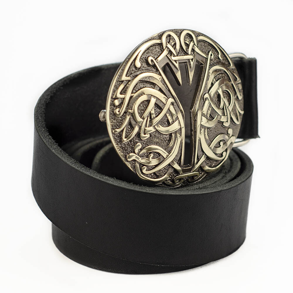 Runic german silver belt buckle Algiz, Life Rune Celtic Old Norse Scandinavian