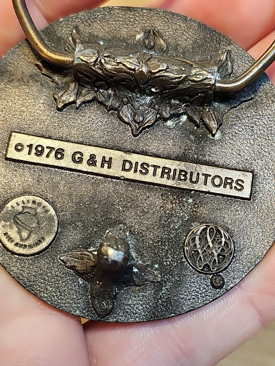 Vintage 1976 Western Cow Stamped G & H Metal Brass ? Belt Buckle