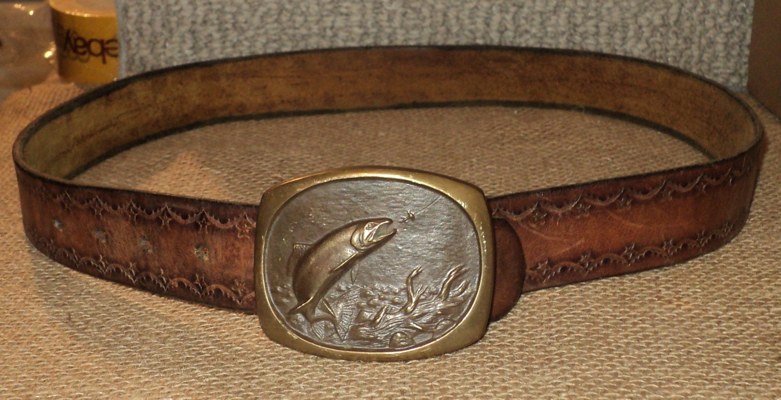 Vintage 1978 Belt & Bronze Buckle Steven L Knight Bass Fish