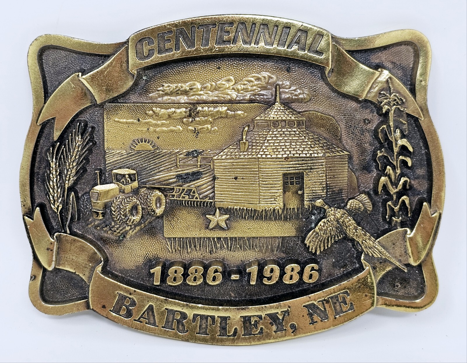 Bartley Nebraska Centennial Belt Buckle 1886-1986 Homestead Farm Corn #176/300