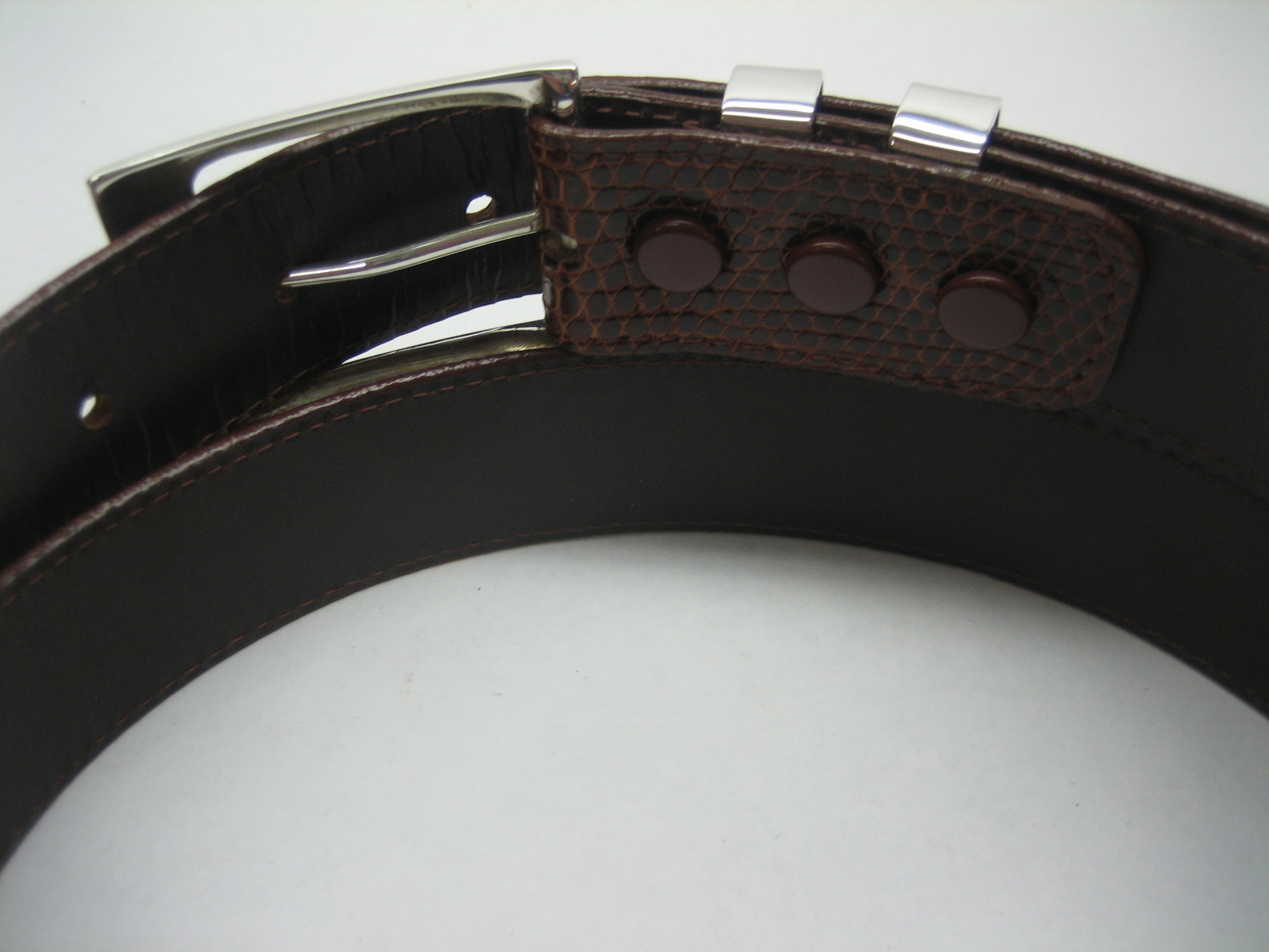 Sterling silver 925 three piece buckle set and Genuine Lizard 30 mm belt U.S.A..