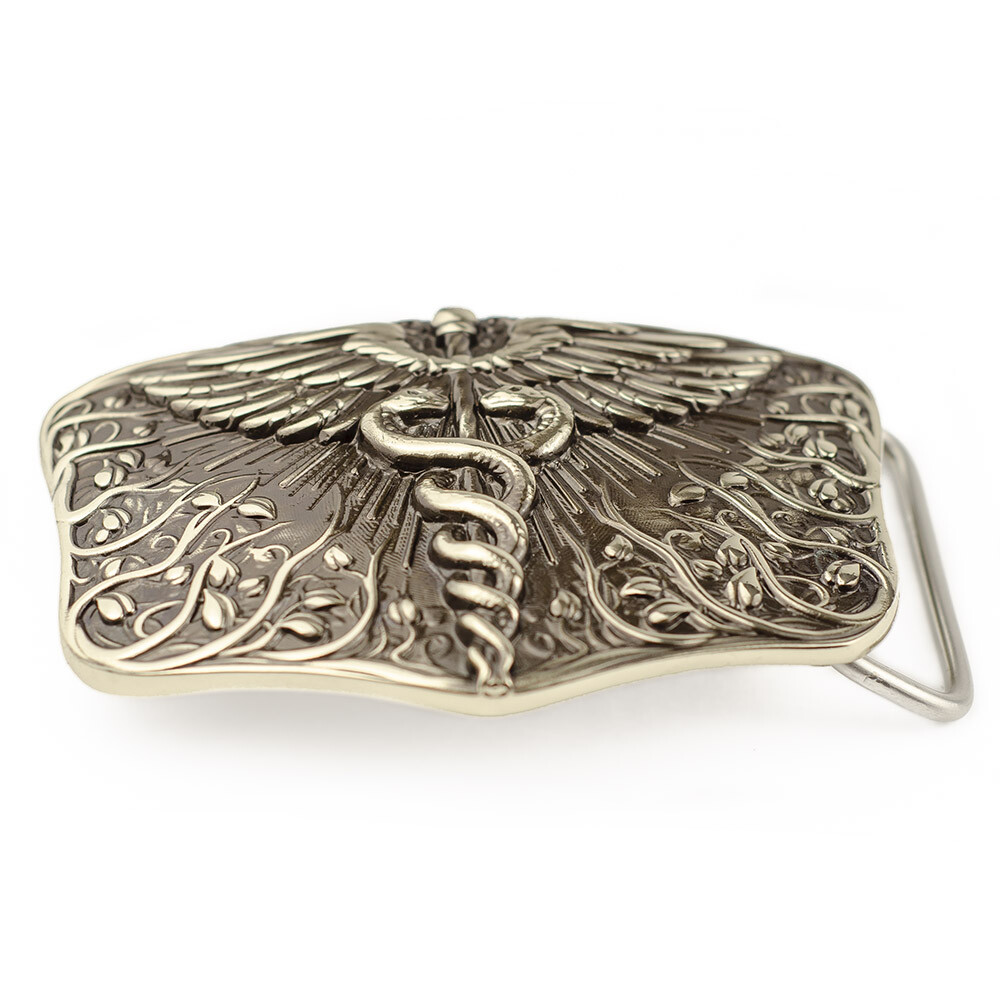 Medical german silver belt buckle Caduceus, Physician Medical Corps belt buckle