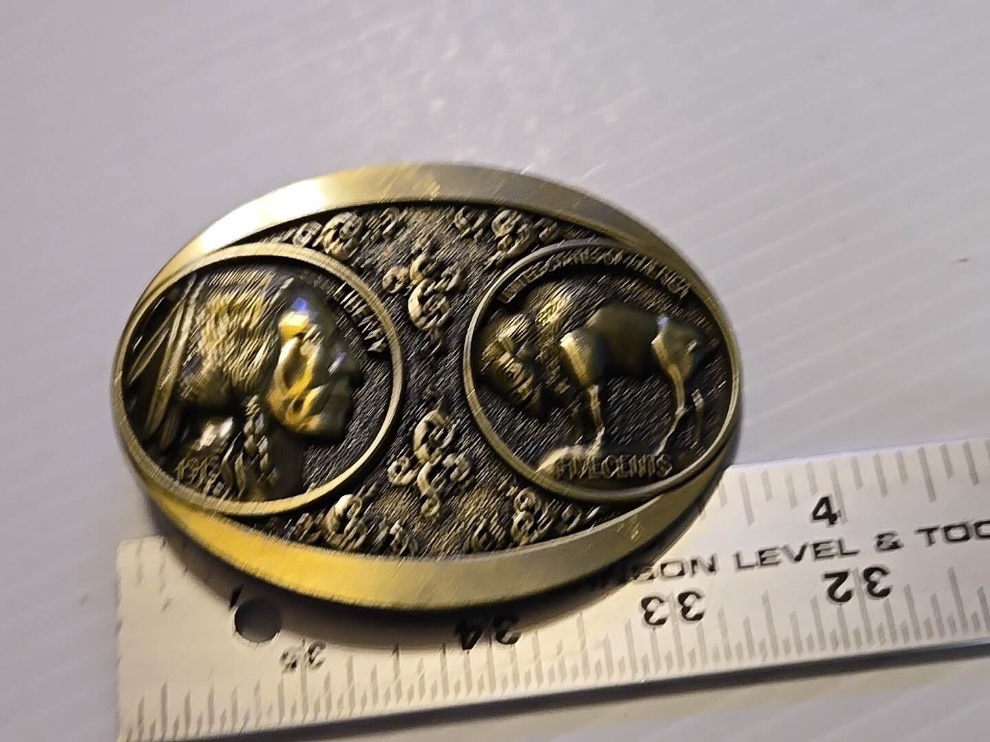 WESTERN BUFFALO NICKEL 5 CENTS Metal Belt Buckle (BRASS LOOKING)