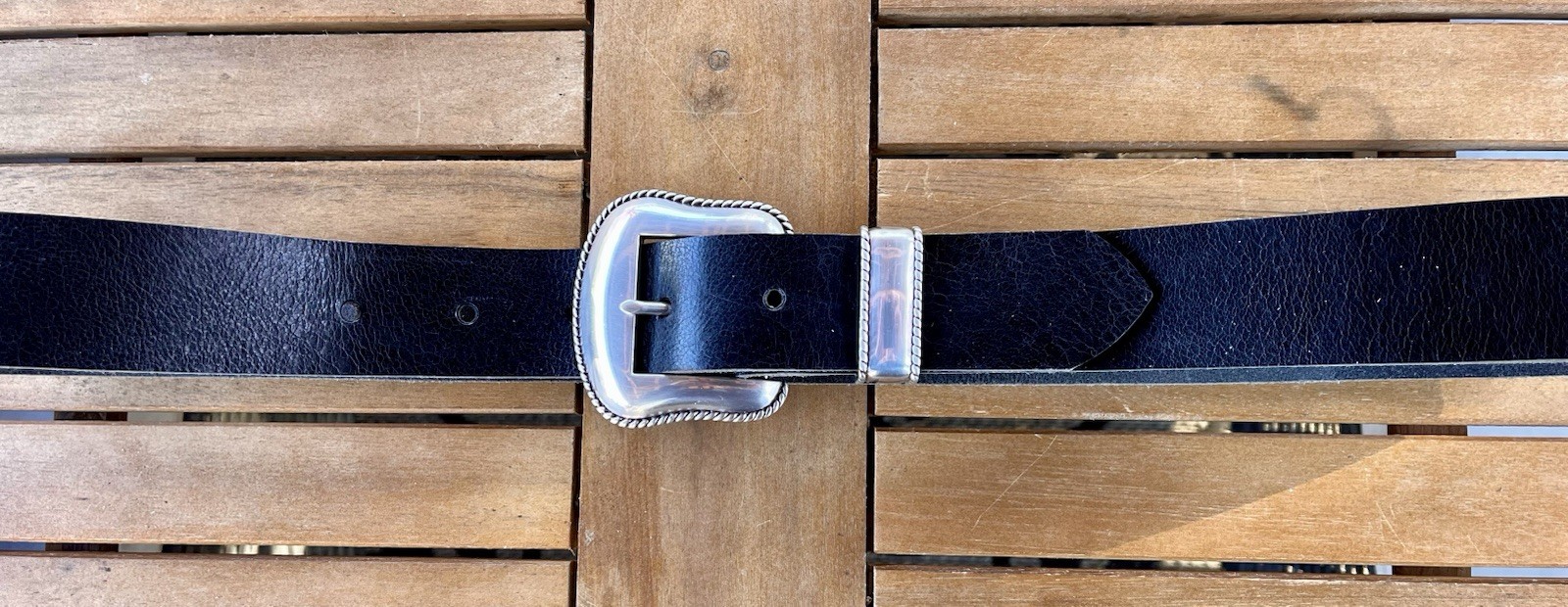 Western Belt Buckle Bonfe Leather Workshop Silver Ranger w/ Premium Leather Belt