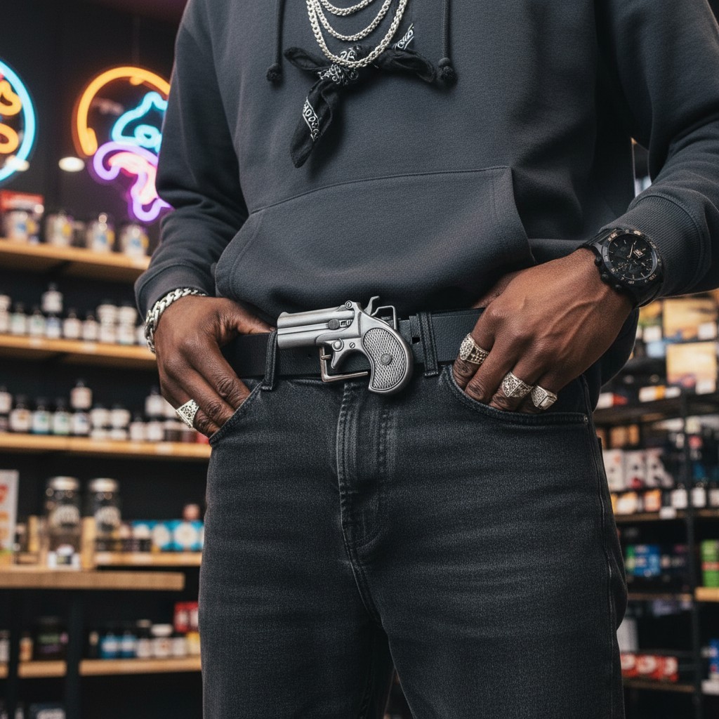 Men Silver Metal Fashion Belt Buckle Biker Handgun Revolver Gun Street Hood Bold