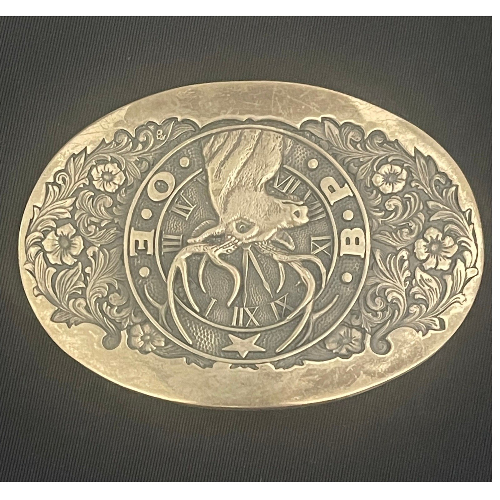 Vintage Award Design Medals Elk Deer Belt Buckle Solid Brass Tone