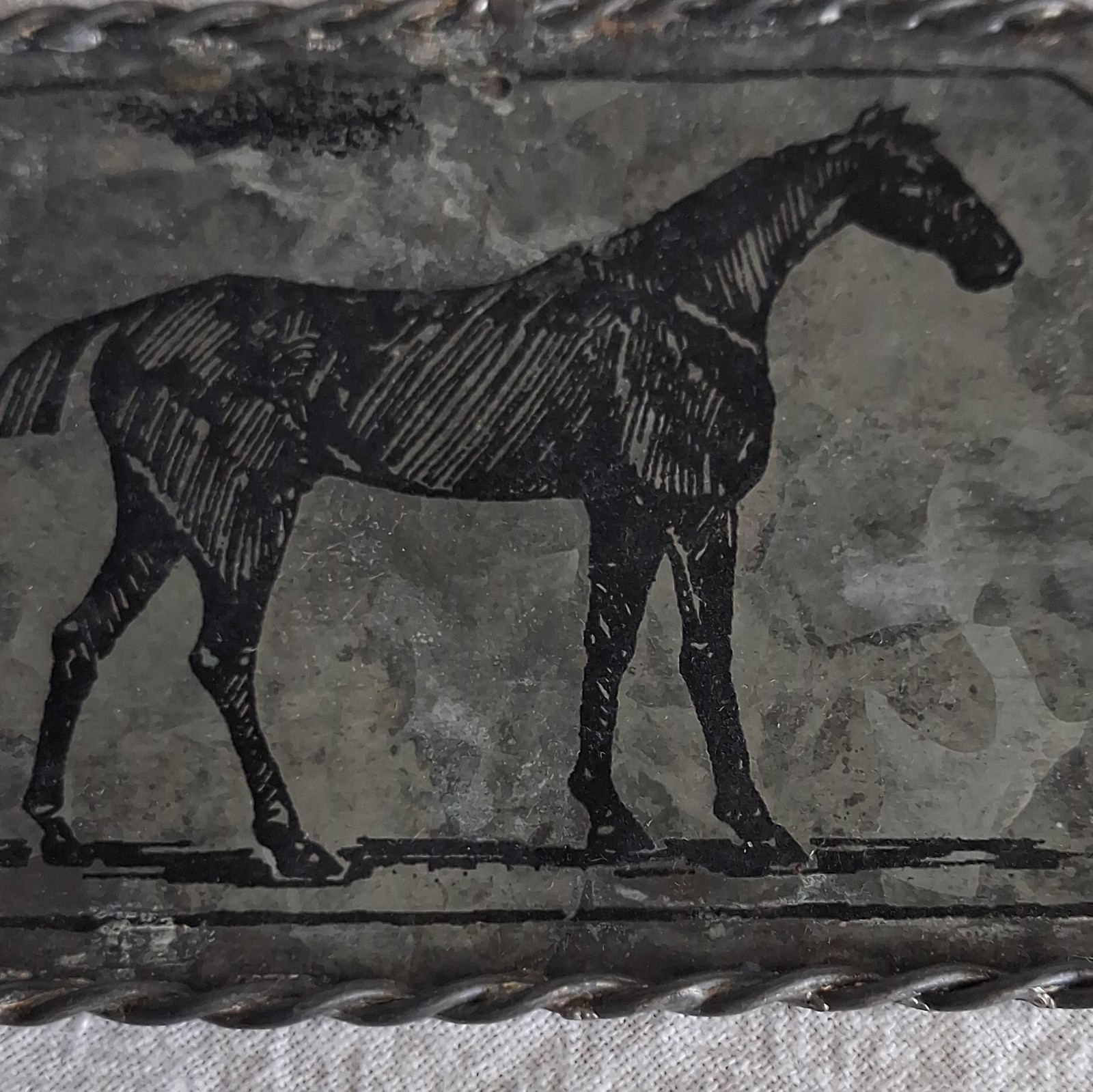 Rectangle Western Horse Print , Metal Braided Edge, Silver/Black