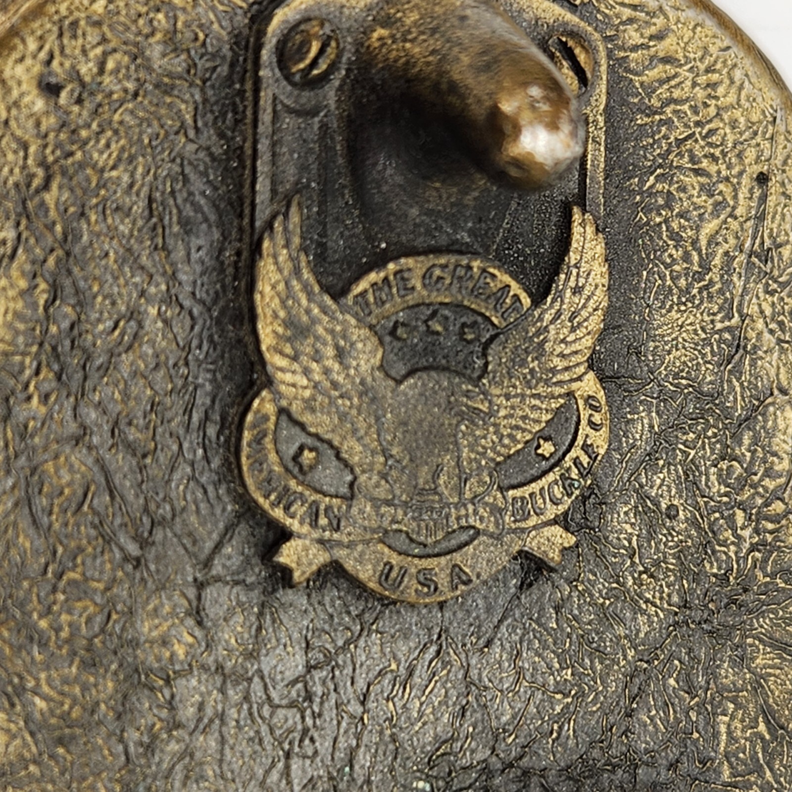 Vintage 1983 Great American Buckle Embossed Leather & Brass Belt Buckle Sunset