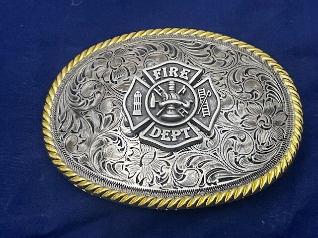 Firefighter FD Fire Department Western Style Buckle (Pewter)