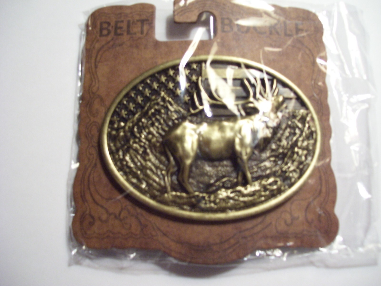 Belt Buckle Metal Elk Deer American Flag Cowboy Hunter Outdoors Fits 1.5&Prime; Belts