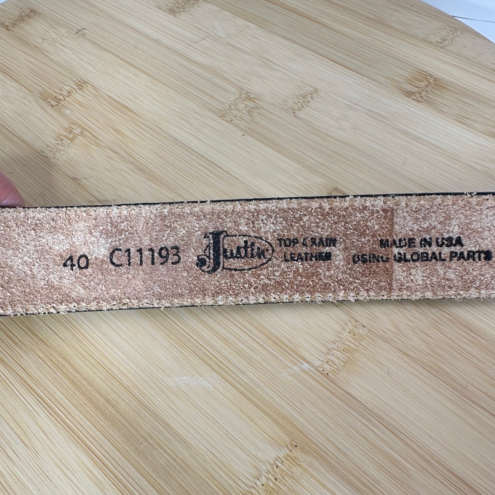 Vintage Justin Western Belt Longhorn Black Tooled Leather Gold Hued Stars Sz 40