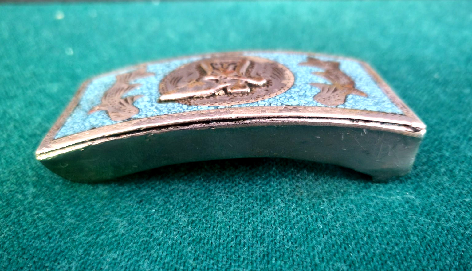 Vintage 1970s Alpaca Mexico Turquoise Silver Cowboy Boot Belt Buckle