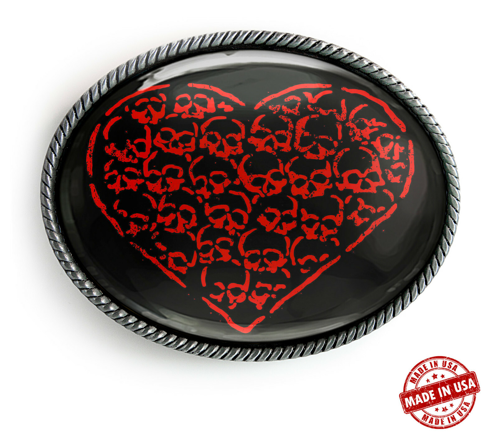 Red Heart Belt Buckle – Gothic Skull Handmade Silver Buckle – 368