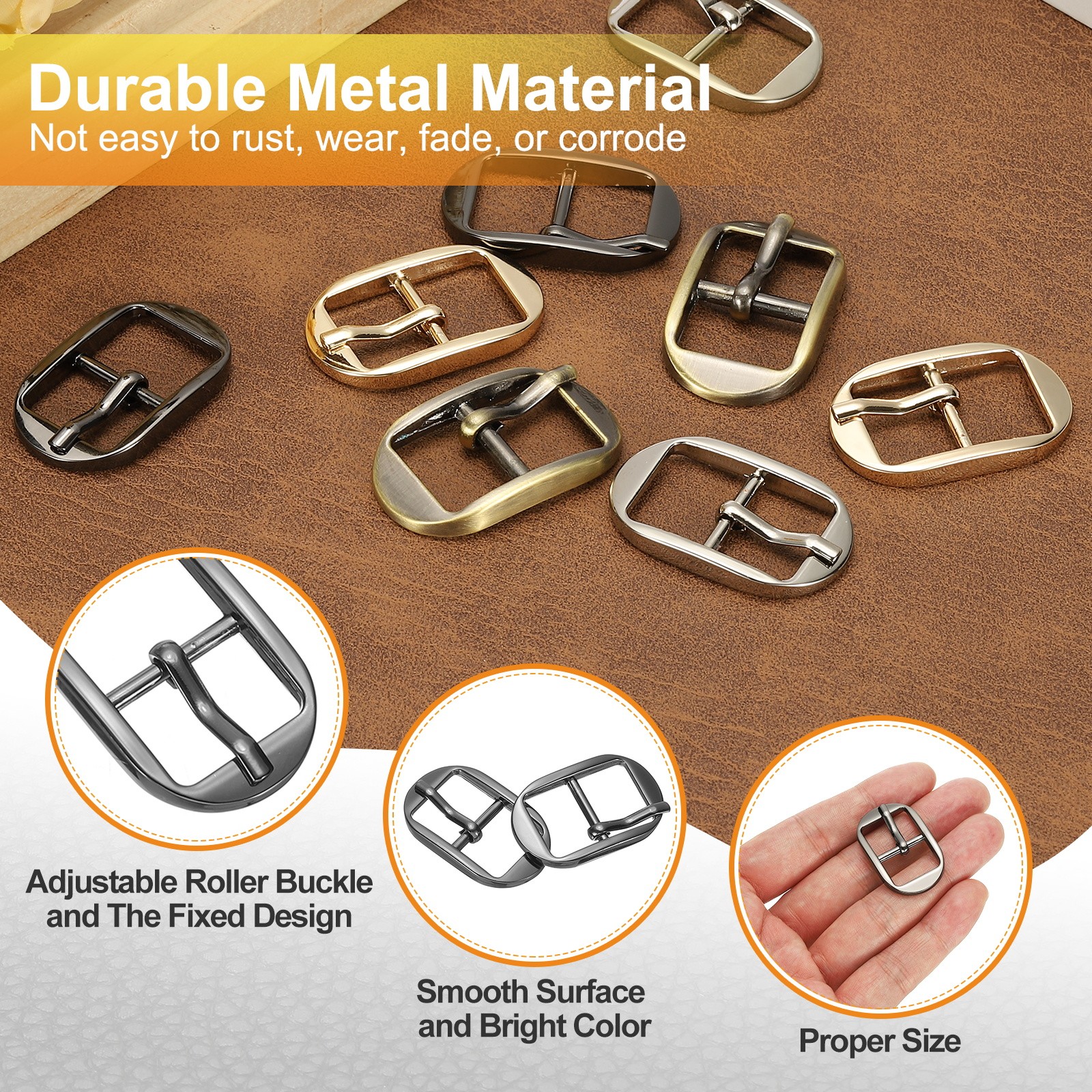 6 Pcs 0.6 Inch Single Prong Buckles Oval Center Bar Buckles, Black