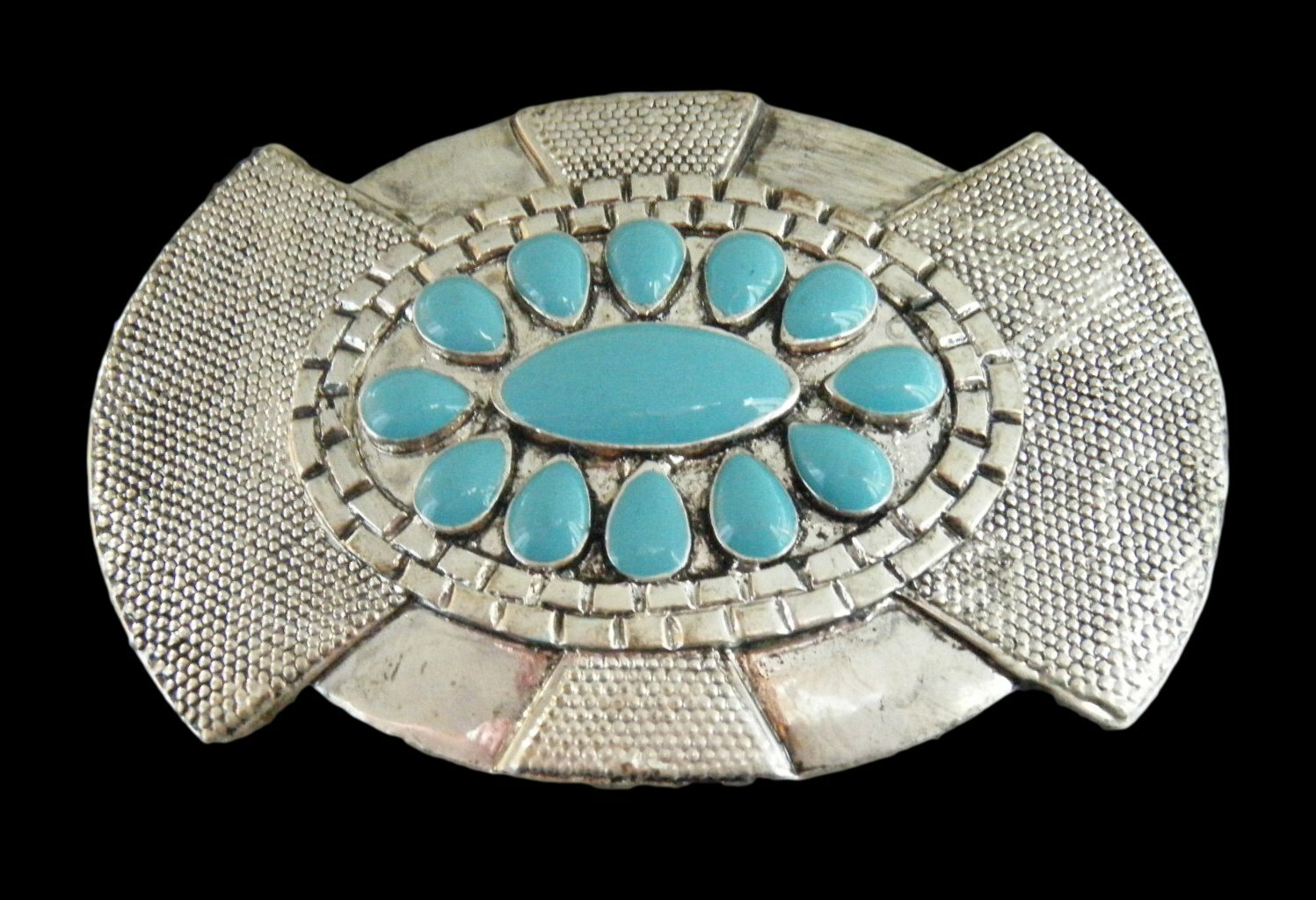 Turquoise Stone Hippie Belt Buckle Silver Color Stones Natives Buckles Belts