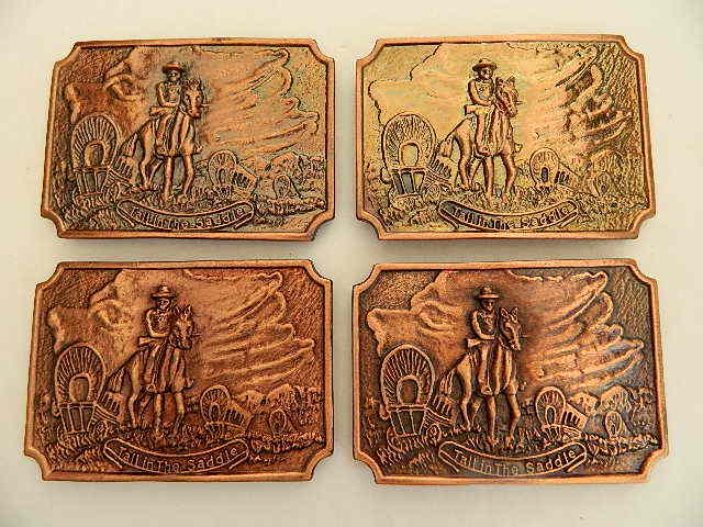 TALL IN THE SADDLE, WAGON TRAIL SCENE, BRASS COLOR, 2.5&Prime; X 3.5&Prime; BELT BUCKLE, NEW