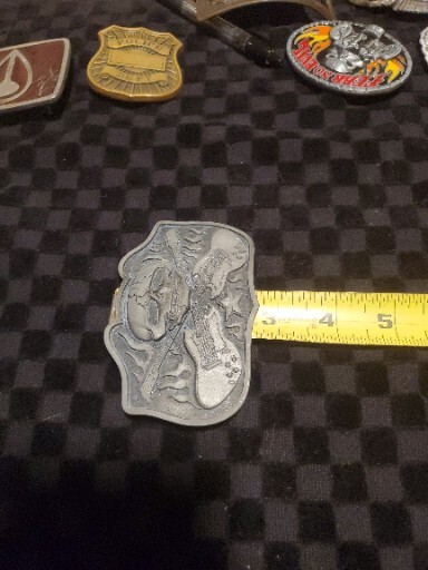 Skull and Flaming Guitars Belt Buckle
