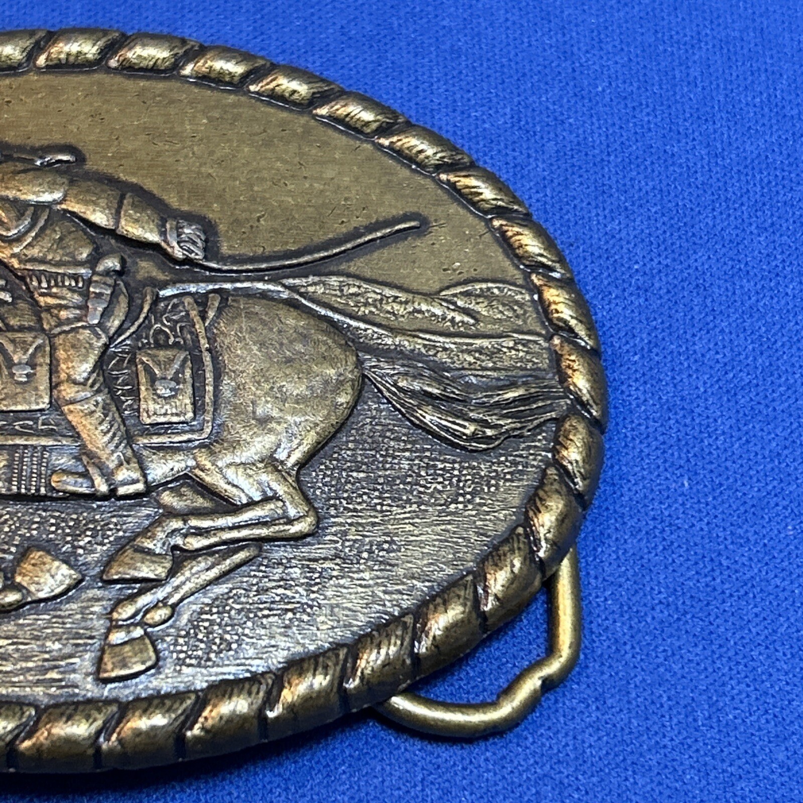 Vintage Pony Express Rider Mervyn&rsquo;s 1981 Commemorative Brass Belt Buckle