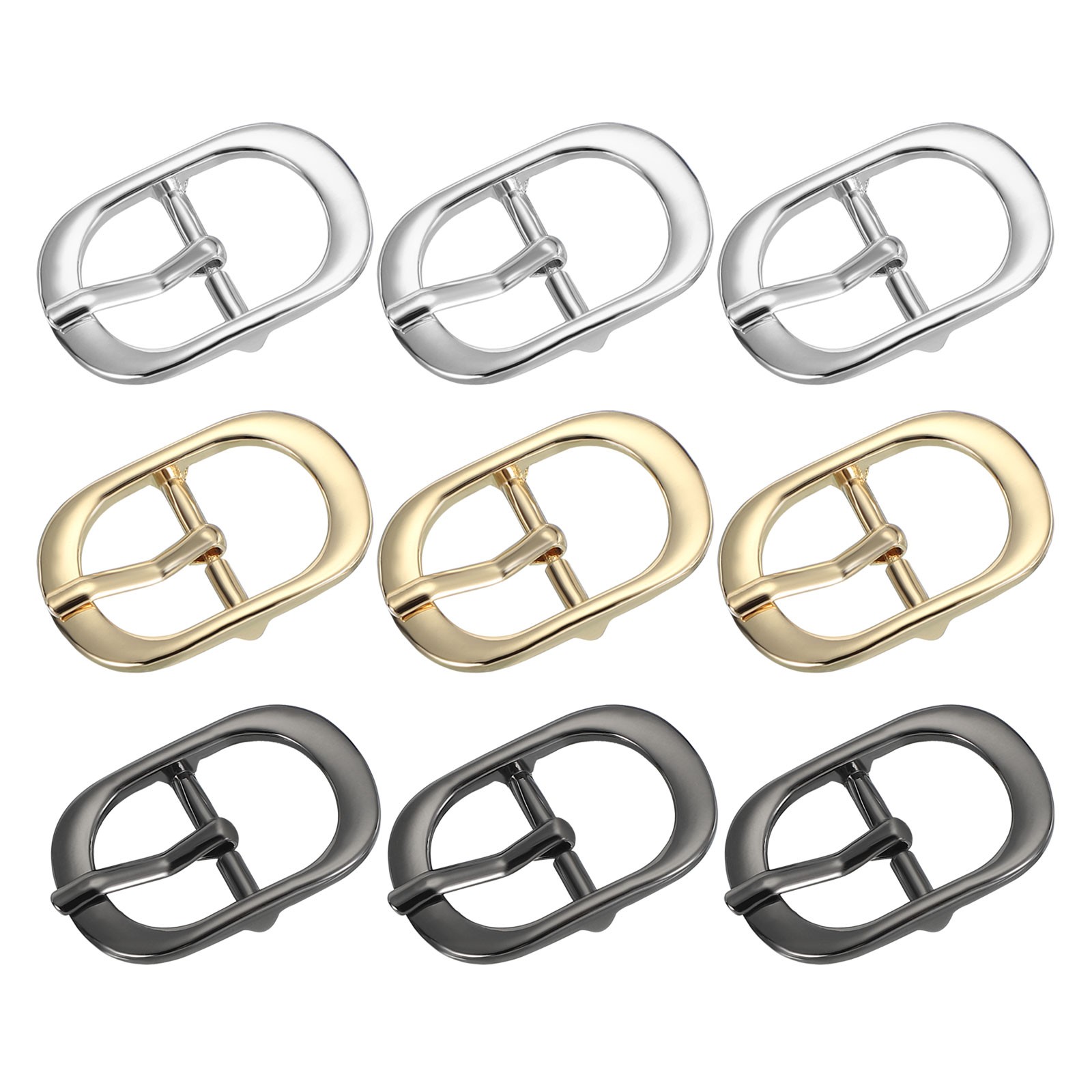 9Pcs 0.7&Prime; Single Prong Metal Roller Pin Belt Buckles Black/Silver/Light Gold