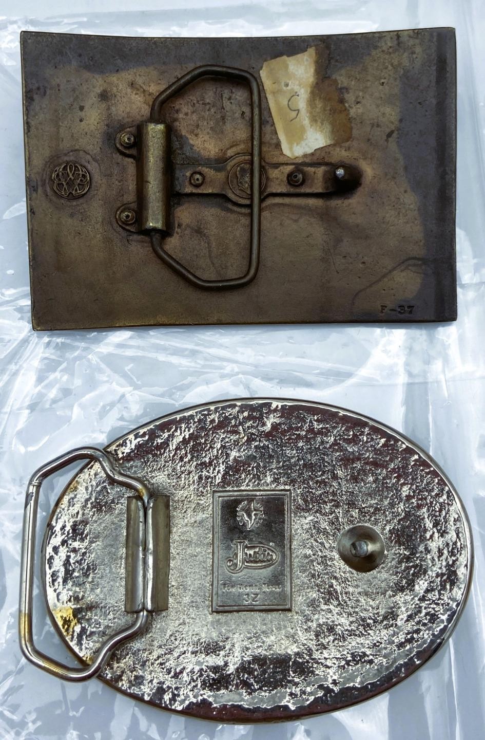 Lot of 2 Belt Buckles: State of Texas by Justin Boots & Dalton Gang 1892 Bank