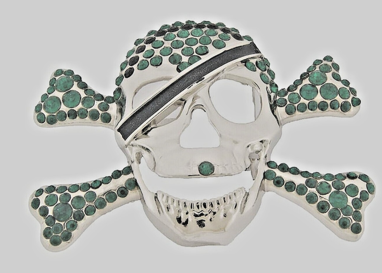 Skull Belt Buckles Crossbones Bandana Halloween Pirate Costume Bling Green Metal