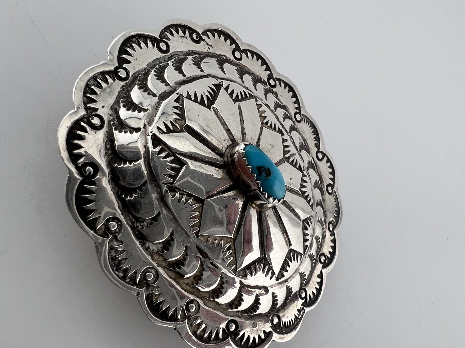Vintage Southwestern Style Sterling Silver Buckle Turquoise Signed LS