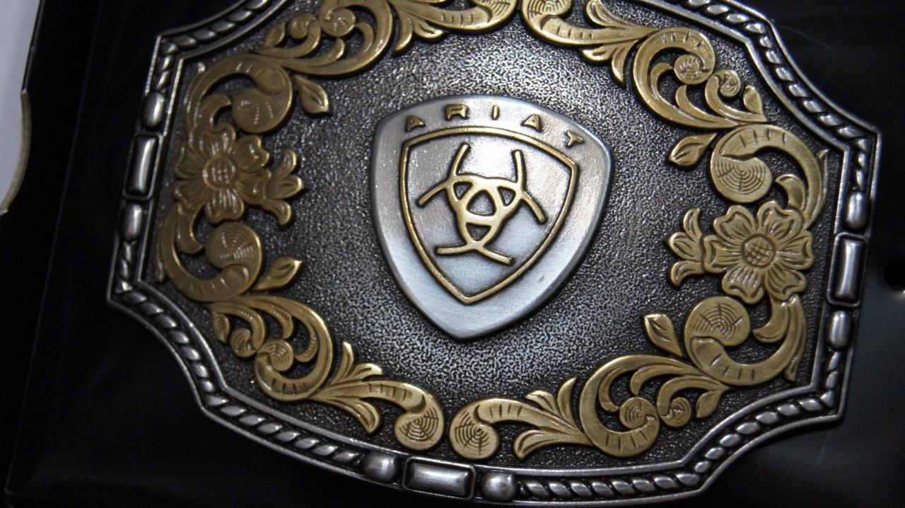 Ariat Logo Emblem Engraved Silver & Gold tone Belt Buckle A37023