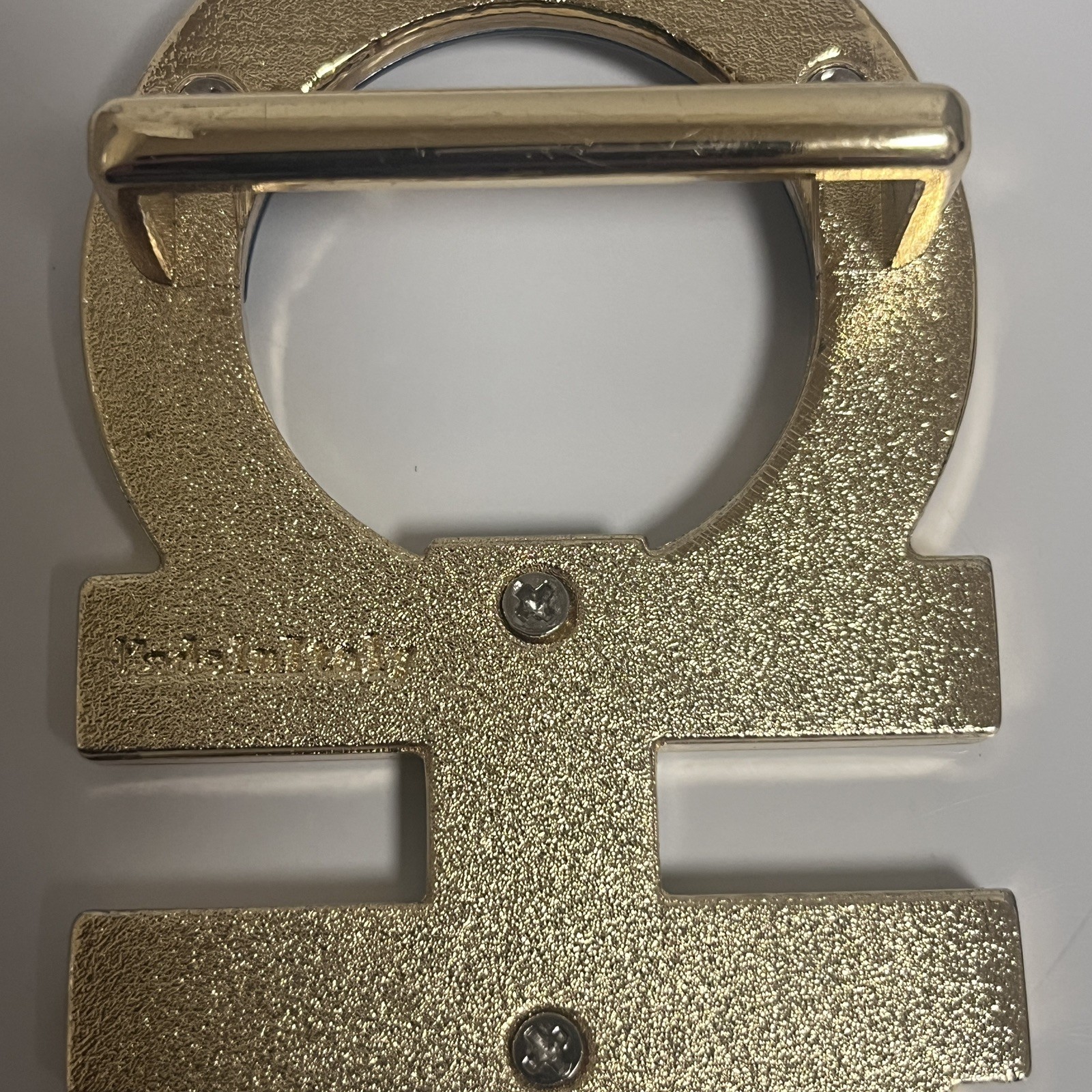 Salvatore Ferragamo Belt Buckle Gold and Navy blue fits belts 1.5” wide blemish