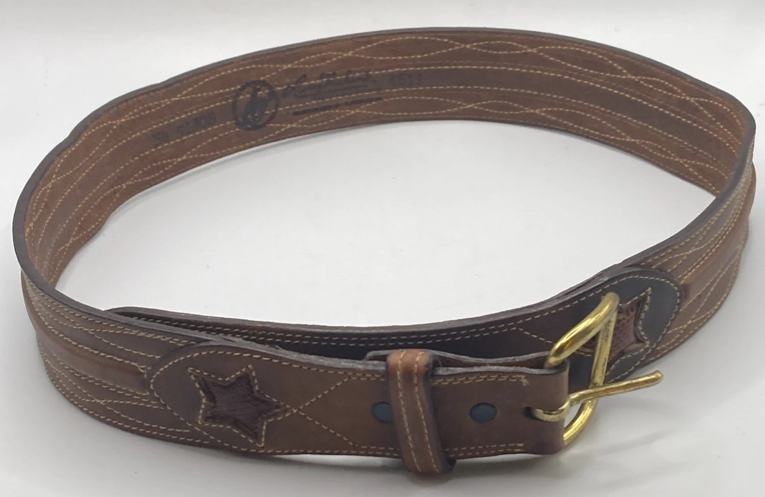 Vintage Larry Mahan Tooled Embroidered Leather Belt 6511 size 34