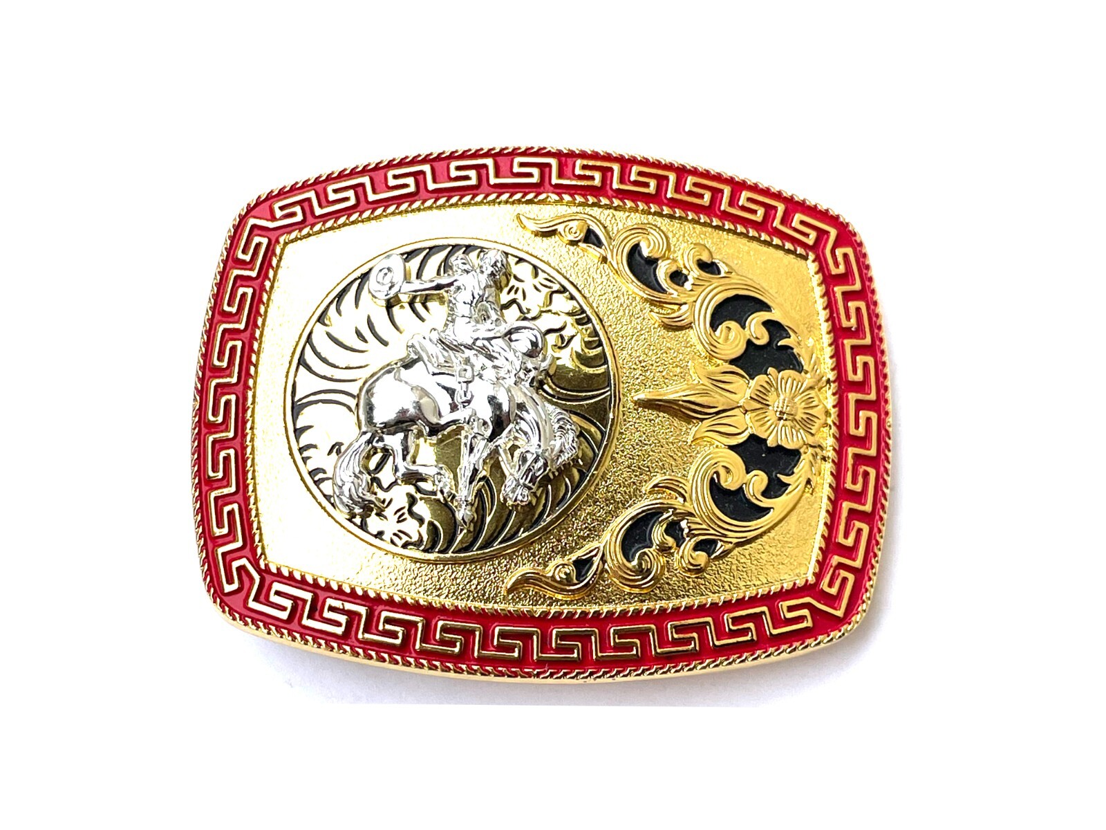 Western Buckle Gold Silver Red Horse Rider Cowboy Cloud Hebilla Vaquero Jinete