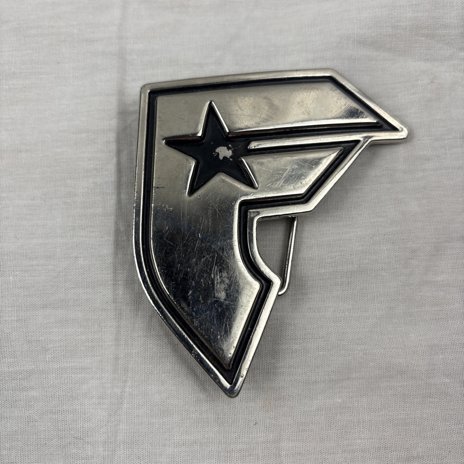 famous stars and straps belt buckle Chrome Silver Toned Belt Buckle 3”x2.25”