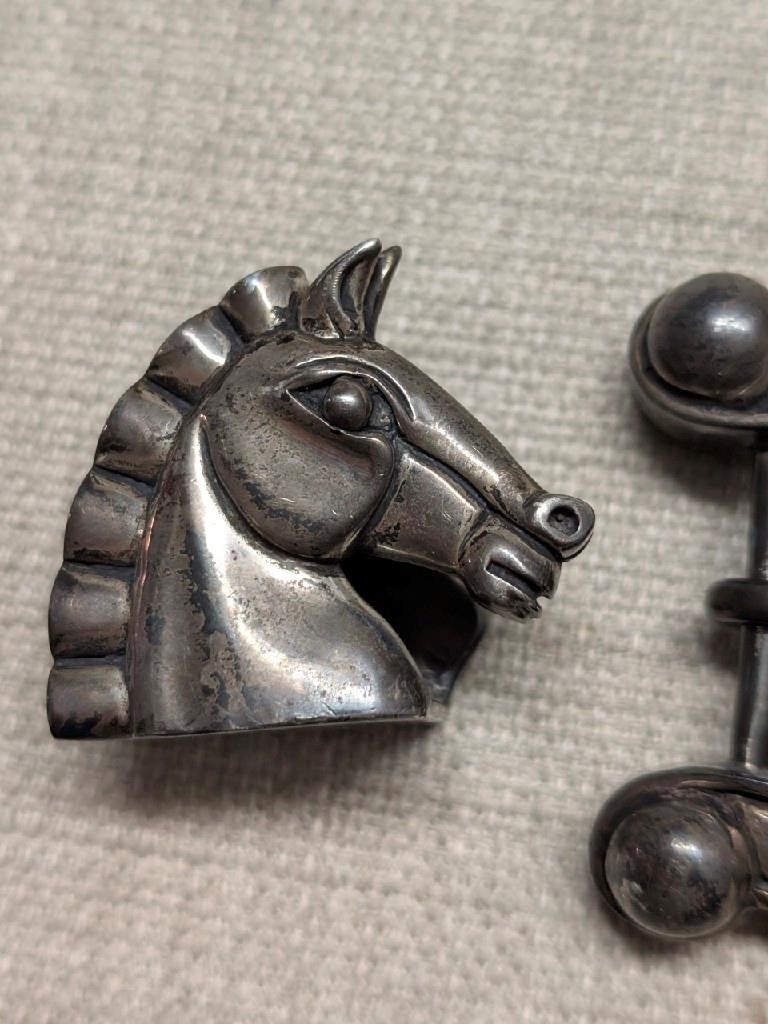 vintage KIESELSTEIN CORD belt buckle set STERLING SILVER horse-shoe 3PC western