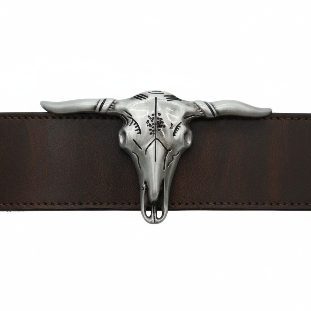 New Men Western Fashion Silver Metal Belt Buckle Long Horn Texas Cow Bull Skull