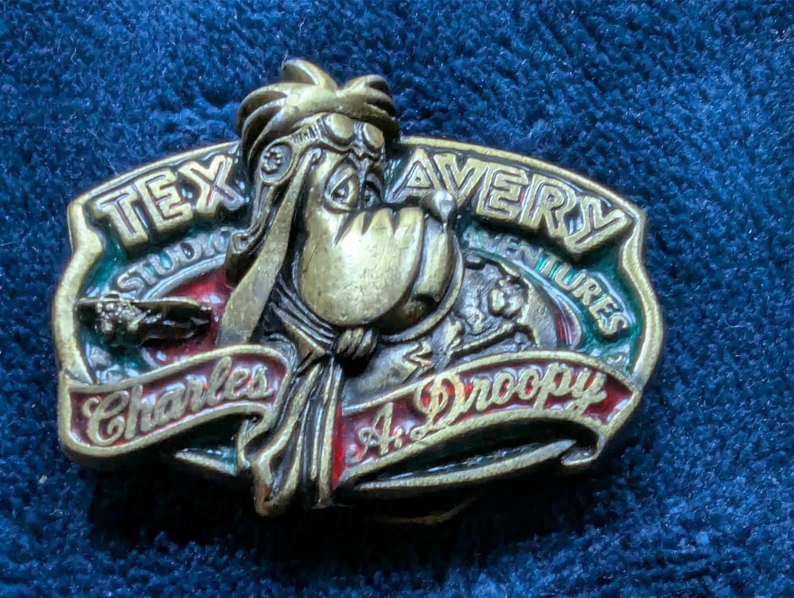 Belt Buckle- Tex Avery Studios &lsquo;Droopy&rsquo; Brass w/Enamel Colors-&lsquo;Droopy Dog&rsquo;