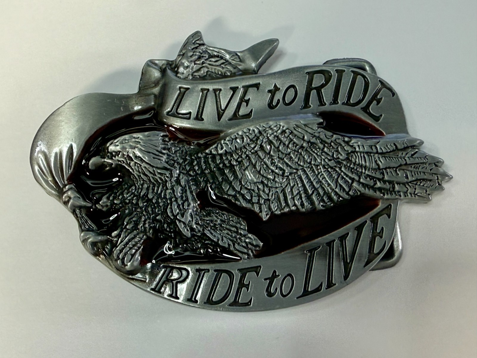 LIVE to RIDE, RIDE to LIVE Patriotic Eagle USA Motorcycle Bikers Belt Buckle