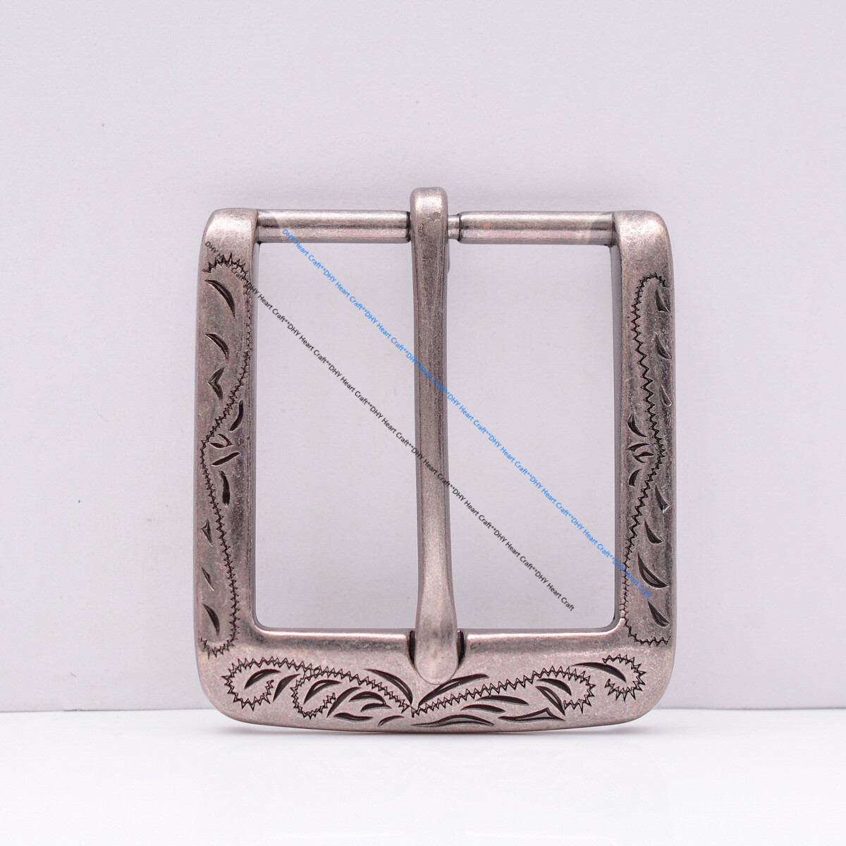 Retro Flower Carved Vintage Silver Prong Pin Buckle Men Leather Belt Buckle 40mm