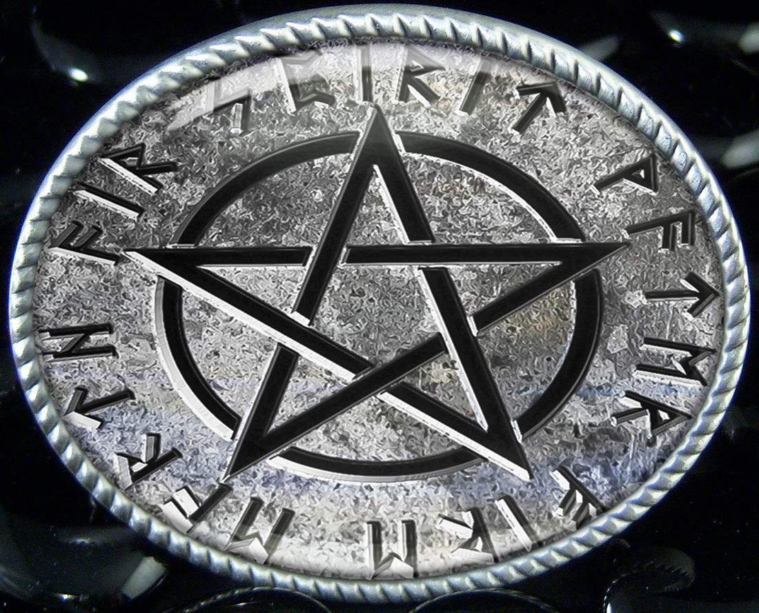 Cryptic Stone Pentagram Belt Buckle – Handmade Occult Oval Buckle – 161
