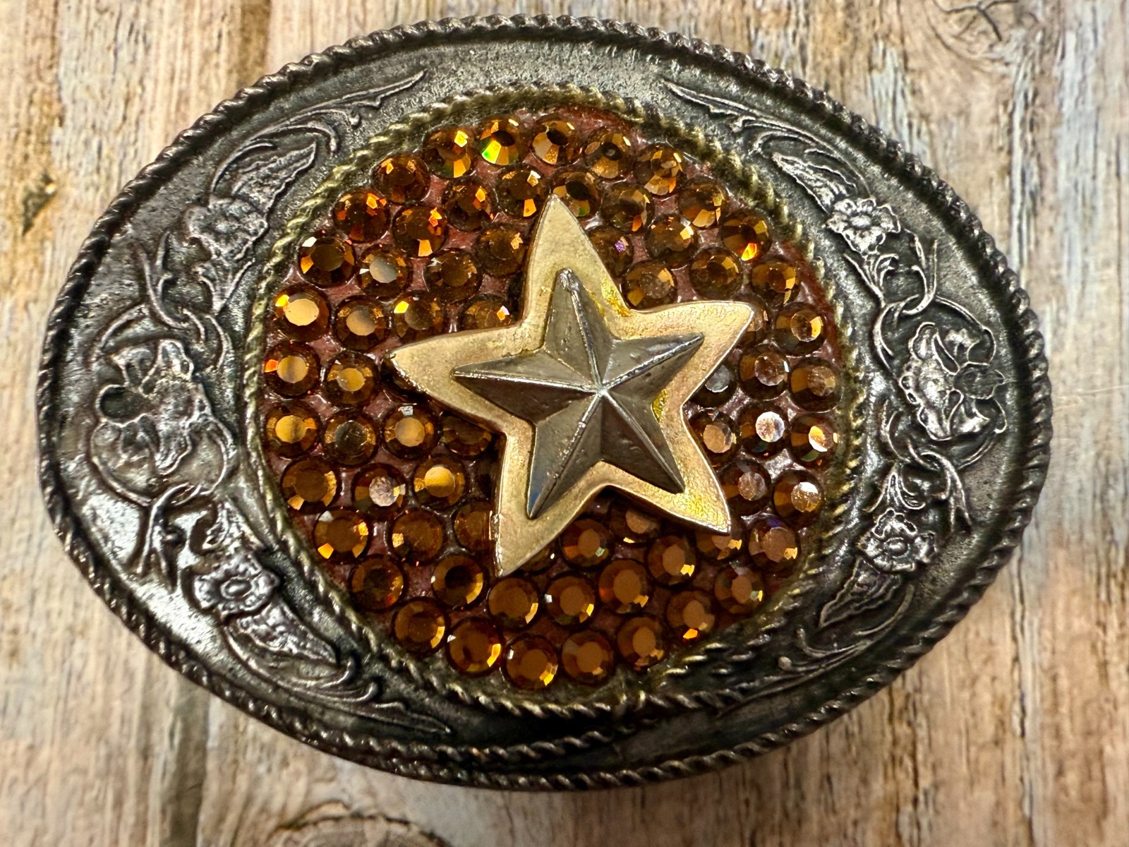 Five Point Star Sparkling Yellow Rhinestone Cowboy Cowgirl Western Belt Buckle